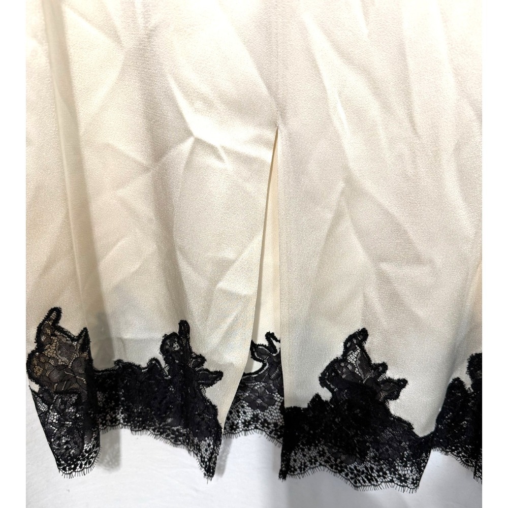 Zara New Woman Size Large Mid Rise Ivory With Black Lace Satin Midi Pencil Skirt - Picture 5 of 7